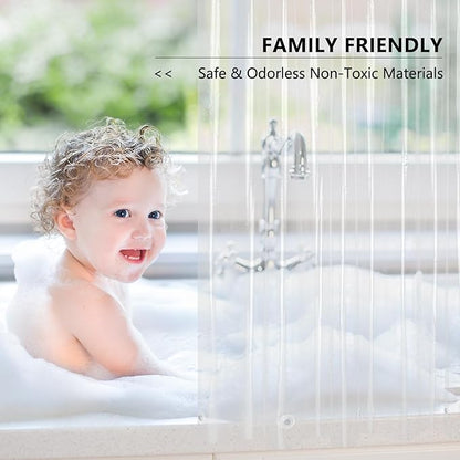 AooHome Thin Clear Shower Curtain Liner, Premium Light Weight EVA 4G Plastic Bathroom Shower Liner with Rustproof Metal Grommets and Bottom Magnets, 72x75 inch (No Hooks)
