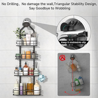 Shower Caddy Hanging Rustproof, 4 Tier Adjustable Hanging Shower Caddy Over Showerhead, No Drilling Handing Shower Racks for Bathroom Shampoo Soap Storage