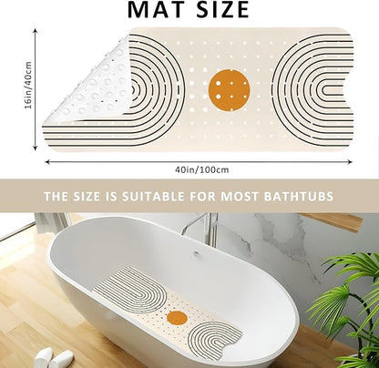 Rainbow Bathtub Mat Non Slip, Baby Bath Mat for Tub Rubber Tub Mat, Kids Bath Mats for Bathroom Modern Geometric Anti Slip Shower Mat with Suction and Drain Holes Machine Washable, 40″X16″