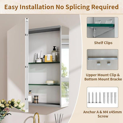 BEAUTYPEAK 16 x 24 Inch Medicine Cabinet with Mirror, Wall Mounted Bathroom Mirror Cabinet, Medicine Cabinet Mirror with Storage & Adjustable Shelves