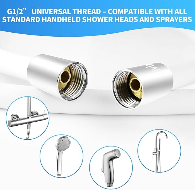 98" PVC Shower Hose Replacement Handheld Kink Free Stainless Steel Shower Head Wand Hose Extension Extra Long with Brass Insert and Nut, Durable & Flexible for Pet Bathing Cleaning