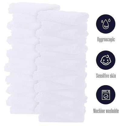 32 Pack Baby Washcloths - 10x10 Inch, Luxury Coral Fleece - Extra Absorbent and Soft Wash Clothes for Newborns, Infants and Toddlers - Suitable for Sensitive Skin and New Born - Baby Shower - White