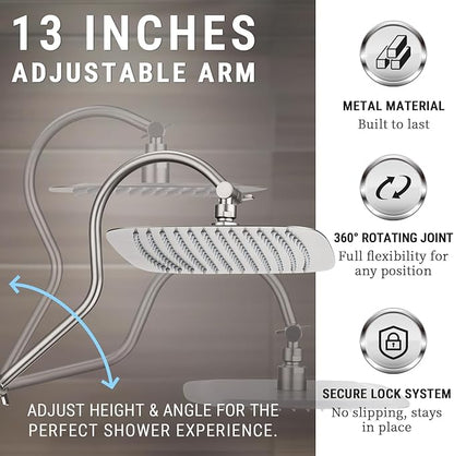 G-Promise 14 Inches Shower Faucet Sets Complete, All Metal Rainfall Shower Head and Handle Set, Extended Downward Diverter, Extension Arm and Pressure Balance Rough-in Valve Included