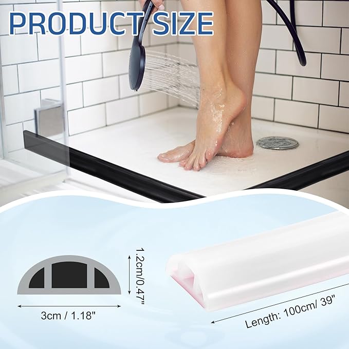 uxcell Shower Water Barrier, 39" Silicone Splash Guard Shower Water Stopper Retention System for Bathtub Sink Washing Machine Dry and Wet Separation, 1.18"W x 0.47"H, Clear