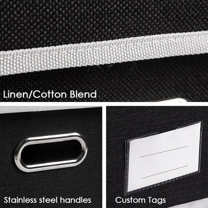 PRANDOM Storage Boxes with Lids [3-Pack] Fabric Collapsible Storage Bins Organizer Containers Baskets Cube with Cover for Home Bedroom Closet Office Nursery Black（11.4X8.6X6.7
