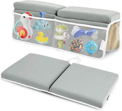Bath Kneeler and Elbow Rest Pad, Thick Quick Dry Kneeling Pad, Elbow Support, Large Bathtub Kneeling Mat with Toy Organizer for Baby Bathing (Grey)