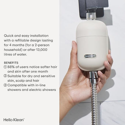 Shower Filter in Beige - Filter Unwanted Metals, Chlorine & Impurities Found in Shower Water - Improves Quality of Skin & Hair - Quick Easy Install For In-Line & Electric Shower