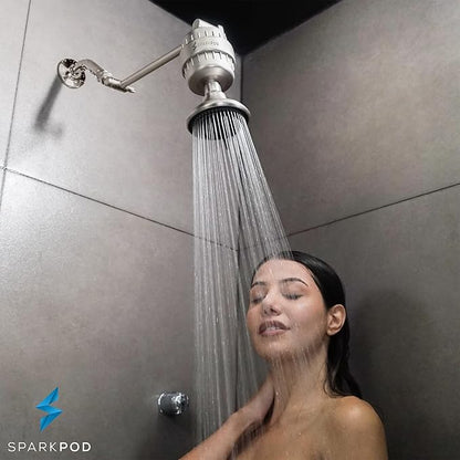 SparkPod 11" Solid Brass Shower Head Extension Arm - Flexible Height & Angle Adjustable Shower Arm Extension for Rain Showerheads with Sturdy Lock - Universal Pipe Connection (Elegant Brushed Nickel)