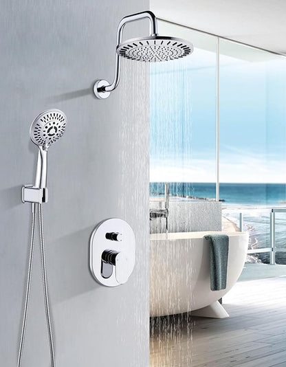 BRIGHT SHOWERS Shower Faucet Set, Shower System with Shower Valve Trim Kit, Double Handle Shower Fixture Rainfall Shower Head and 9-Setting Handheld Spray Combo, Valve Included, Chrome
