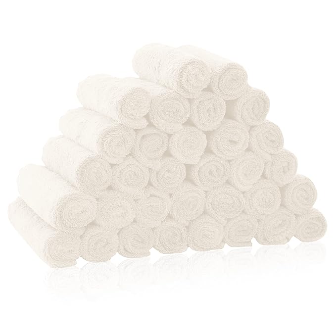 32 Pack Baby Washcloths - Luxury Coral Fleece - Extra Absorbent and Soft Wash Clothes for Newborns, Infants and Toddlers - Suitable for Sensitive Skin and New Born - Baby Shower - Cream, 10x10 Inch