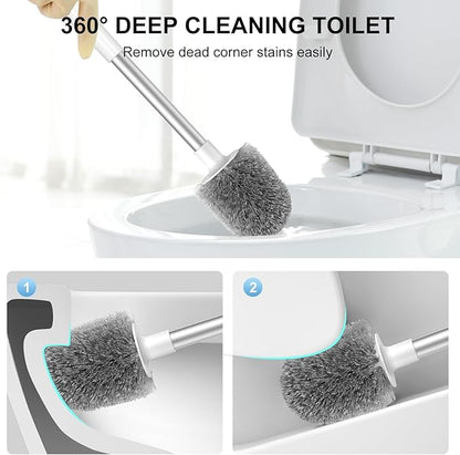SetSail Toilet Brush, Self Closing Lid Toilet Bowl Brushes Holder and Extra Long Handle Ventilated Toilet Brush Set for Bathroom Cleaning, Nylon Bristles, Pure White