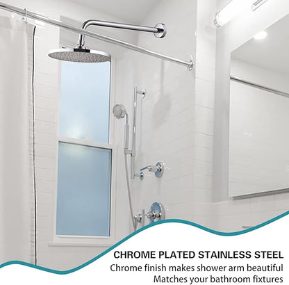 12 Inch Shower Arm with Flange,Stainless Steel 90 Degree Rain Shower Head Extension Arm,Wall-Mounted Shower Head Arm for Fixed Shower Head,Chrome