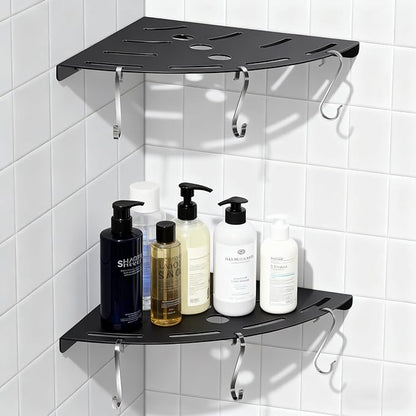 Shower Corner Shelf 304 Stainless Steel Shower Caddy 2 Tier Shower Organizer Niche with Extra 6 Hangers Shelves 40 lbs Large Capacity Shower Shelf for Inside Anti-Rust Drilling Installation(Black)
