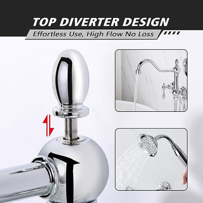 SUMERAIN Vintage Wall Mounted Bathtub Faucet with Hand Shower, High Flow Tub Filler Chrome Finish, Rough-in Valve Included