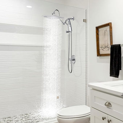 G-Promise All Metal 12 Inch Shower Head with Massage Mode Handheld, Rain Shower Head with Handheld Spray Combo, 3-Way Diverter with Pause Setting, 13 Inch Adjustable Extension Arm (Polished Chrome)