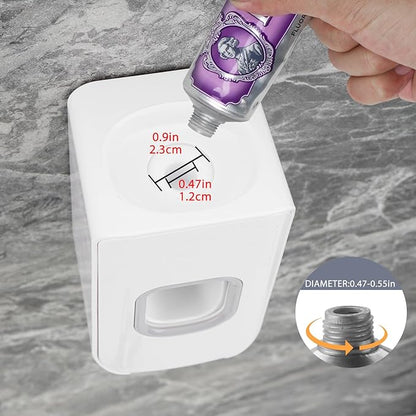 2 Slot Toothbrush Holder and Toothpaste Dispenser Wall Mounted, Automatic Toothpaste Squeezer, 2 in 1 Tooth Brush Toothpaste Organizer for Shower (White)