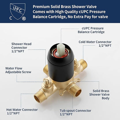 Tub Shower Faucet Combo Set Bathtub Faucet Set Shower System with Tub Spout Shower Tub Kit Shower Valve and Trim Kit Shower Fixtures Matte Black