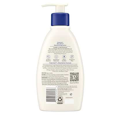 Aveeno Skin Relief Moisturizing Lotion Heals Very Dry, Sensitive Skin, Fast-Absorbing Body Lotion with Soothing Triple Oat & Shea Butter Formula, Fragrance Free, Non-Comedogenic, 12 fl. oz