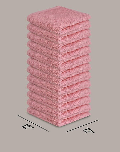 Softolle 100% Cotton Washcloths 24 Pack (12x12 Inches) Soft, Highly Absorbent Washcloth, Face Towels, Wash Cloths for Face, Ring Spun, Bulk Pack (Pink)
