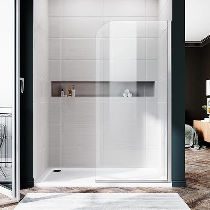Glass Shower Panel, 36" W x 78" H Semi-Framed Fixed Shower Glass Panel in Silver with 5/16"(8mm) Clear Tempered Glass Door, Simple Shower Door Panel for Bathroom