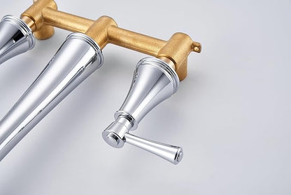 SITGES High Flow Chrome Wall Mount Bathtub Faucet with Two Level Handles,Extra-Long 10.5" Spout Reach Solid Brass Wall Tub Filler with Rough-in Valve Included