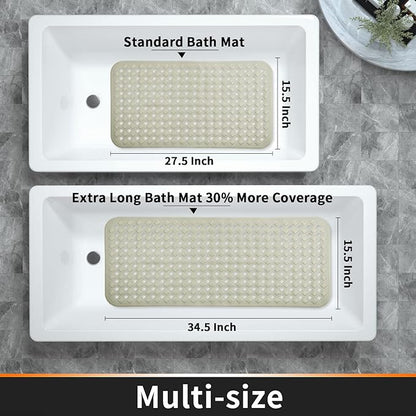 Yimobra Non Slip Bath Mat, Super Strong Suction Cups,34.5"x15.5"Long Tub Mat with Drain Holes, Machine Washable Fast Draining Shower Mats, Bathroom Essentials,Camel
