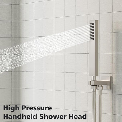Gabrylly Shower System, Rainfall Shower Faucet Set Complete, 12" High-Pressure Stainless Steel Rain Showerhead with handheld Spray Combo, 2 Way Valve Included, Brushed Nickel