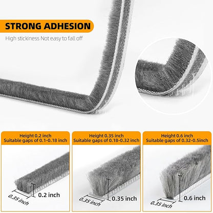 40FT Brush Weather Stripping Door Window Seal - Weather Strip Insulation for Door Frame & Window, Soundproofing Weather Stripping