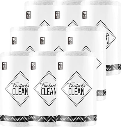 Fantasticlean Microfiber Cleaning Cloth Roll -675 Pack, Tear Away Microfiber Towels, 12" x 12", Reusable, Washable, Ultra Absorbent Dishcloth for Home Supplies, Car, Shop (9 Rolls of White)