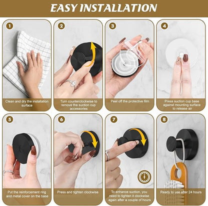 BKV Suction Cup Hooks for Glass Window,Removable Shower Hooks for Inside Shower,Metal Towel Hooks for Bathrooms,6 Pack(Black)
