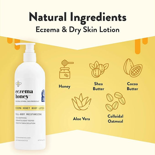 ECZEMA HONEY Oatmeal Body Lotion - Hand & Body Cream for Eczema Relief - Natural Dry Skin Repair (16 Oz)