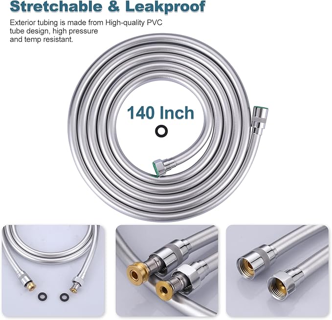 Aleasha 140 Inches Extra Long Shower Head Hose Extension for Bathing, Toilet Cleaning, Dogs, Bathroom - Chrome Handheld Shower Hose