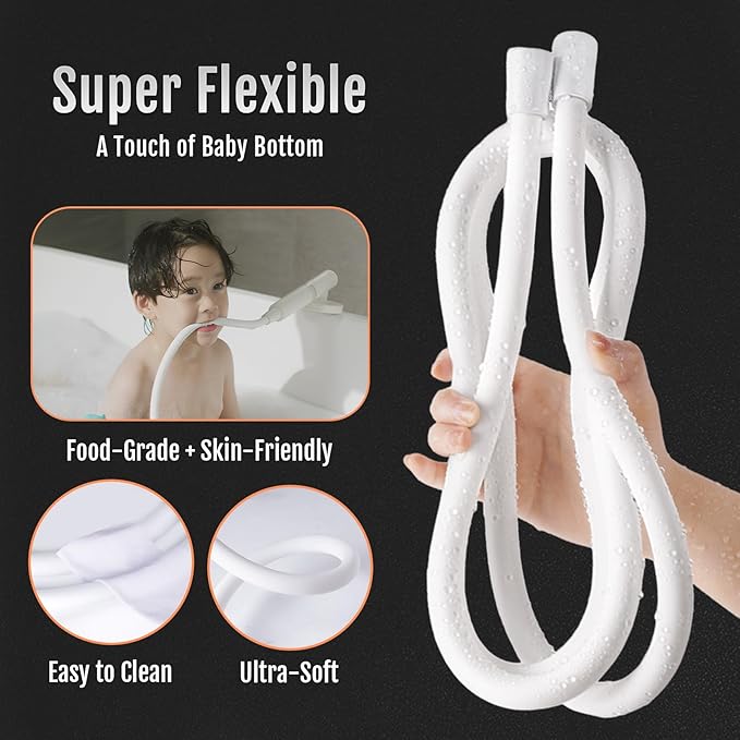 Super Flexible Silicone Shower Head Hose Extension, Kink-Free Handheld, Rv Shower Hose Replacement with Premium Brass Material for Cleaning Pet, Bidet, 80 Inches, White