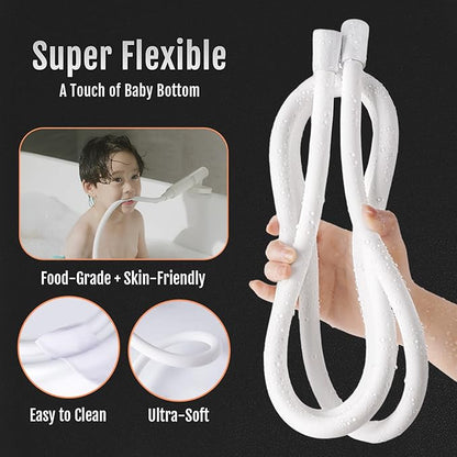 Super Flexible Silicone Shower Head Hose Extension, Kink-Free Handheld, Rv Shower Hose Replacement with Premium Brass Material for Cleaning Pet, Bidet, 80 Inches, White