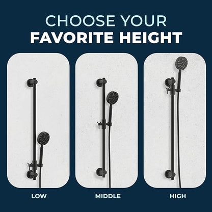HammerHead Showers® Solid Metal 27.5 Inch Shower Slide Bar Set and Handheld Shower Head with Hose — MATTE BLACK — 2.5 GPM High Pressure Spray Wand — Easily Adjust Height & Angle of Handshower