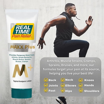Real Time Pain Relief MAXX Plus - 4oz Tube | Intensive Formula with 19 Natural Ingredients Including Hemp Oil | Fast-Acting Relief for Muscle Pain, Arthritis, Backaches, and More