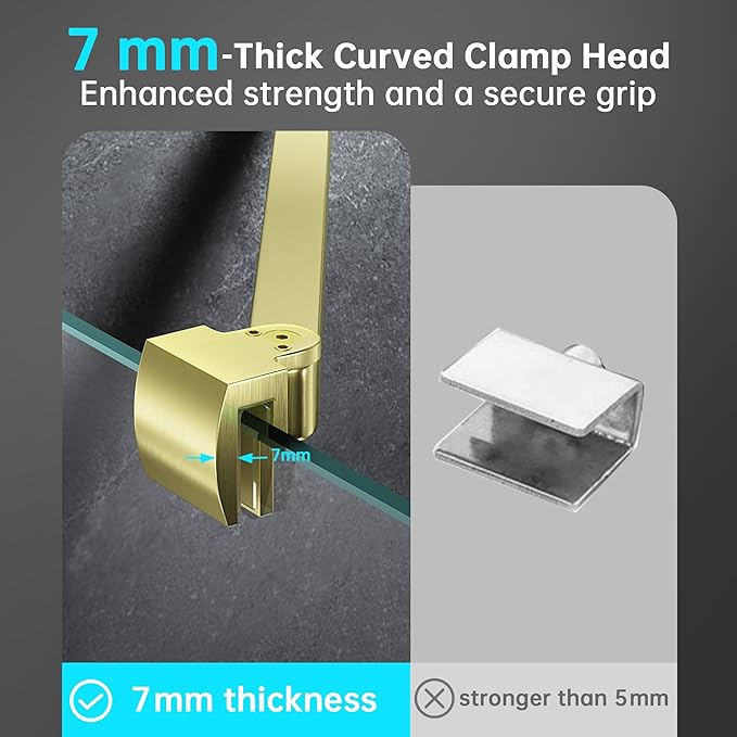 Frameless Shower Door Support Bar, Stainless Steel Wall-to-Glass Support Arm to Fixed Shower Glass Panel, for 1/4"-3/8" (6-10 mm) Door, 180° Pivot & Stow-Flat Mode (Brushed Gold, 31.5-inch(800mm))