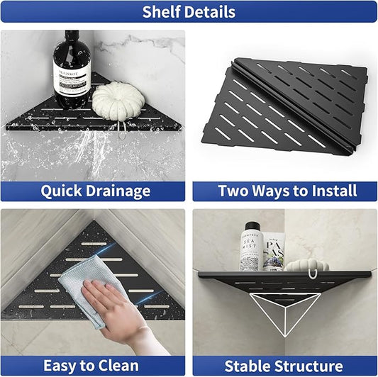 Corner Shower Shelf 10" Matte Black 304 Stainless Steel Slot Design Recessed Corner Shelf Bathroom Grout in Shelf for Tiled Wall