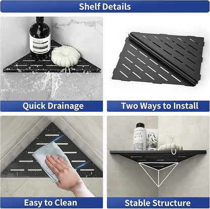 Corner Shower Shelf 10" Matte Black 304 Stainless Steel Slot Design Recessed Corner Shelves, Grout in Bathroom Shower Shelf for Tiled Wall, 2 Pack