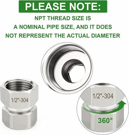 TAISHER 5PCS 304 Stainless Steel Flexible Movable Connector, 1/2" NPT Female for Sprayer, 32MM Length, Angled Valve, Shower Arm