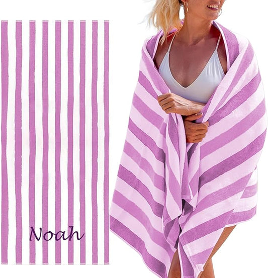 Personalized Passion Beach Towels for Adults - Custom Pool Towels with Name - Highly Absorbent Cotton - Striped Design for Women & Men - Large 70x30 Bath Sheet for Hotel, Swim & Camping - Lavender