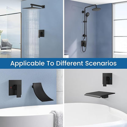Airuida Square Single-Function Brass Faucet Shower Rough-in Valve Male Thread Bathroom Trim Kit Single Handle Tub Shower Valve 4.3 Inch Cover Plate Matte Black