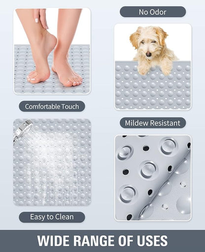 Yolife Extra Large TPE Shower Mat, 47.2" L x 31.5" W Anti Slip Bath Mat with Drain Holes and Suction Cups, Large Size Mat More Suitable for Shower Stall, No Odor, Heavy Mat