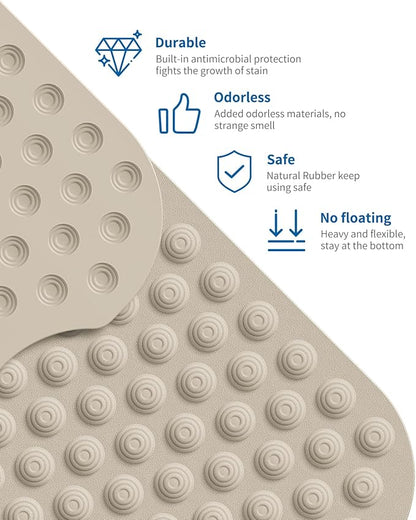 Bathtub Mat Non-Slip Without Suction Cups, 39x16inch Extra Long Bath Mats for Shower Bathroom, Machine Washable Natural Rubber Shower Tub Mat (39x16inch, Brown)