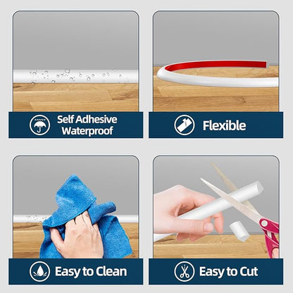 Flexible Quarter Round Molding Trim, Self Adhesive Wall Trim Mini Peel and Stick Rubber Trim Molding for Floor, Bathroom, Kitchen, Countertop, 236" L x 0.5" W x 0.5" H (White, 236Inch)