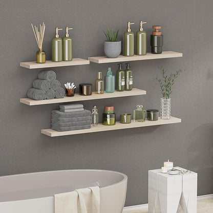 SAUMONIERES Floating Shelves 8 Inch Deep Solid Wood Wide Wall Shelf Set of 2 Wall Mounted for Bedroom Bathroom Living Room Kitchen, 36 Inch Natural