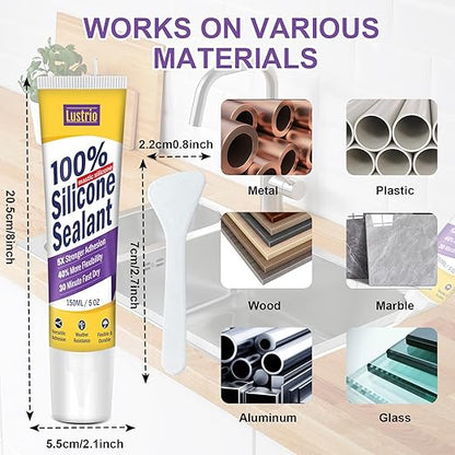 High-Strength Silicone Sealant & Adhesive - 100% Waterproof, Flexible Caulk for Kitchen, Bathroom, Shower, Window, Auto - Creates Durable, Shrink & Crack Resistant Seal 5 Oz. Tube. (Black)