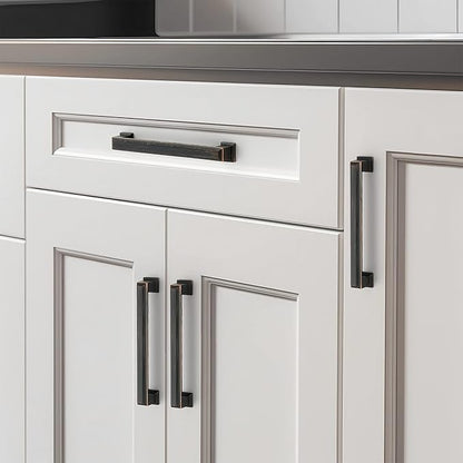 Ravinte Hardware 5 Pack Oil Rubbed Bronze Cabinet Pulls, 5 Inch (128mm) Hole Center Zinc Alloy Drawer Handles for Kitchen Cabinets, Cupboards, Dressers, Square Solid Metal Hardware
