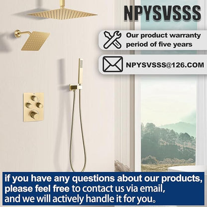 Push Button 3 Way Thermostatic Shower Diverter Valve, Concealed 3 Outlet Multi Function Brass Mixer Shower Valve Kit Can Control Flow and On-Off Simultaneously, Polished chrome
