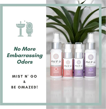 Mist N' Go by Omaze Travel Toilet Spray Odor Eliminator - Freshens Bathroom Air & Deodorizes - Blossom Daily Pack (2oz + 1oz)